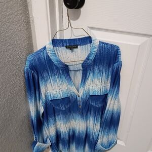 Ava & Grace Cool  Blue and White Tie Dyed Style Ombre Blouse